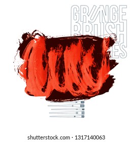 Red brush stroke and texture. Grunge vector abstract hand - painted element. Underline and border design.
