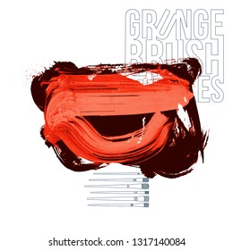 Red brush stroke and texture. Grunge vector abstract hand - painted element. Underline and border design.