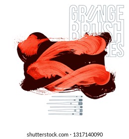 Red brush stroke and texture. Grunge vector abstract hand - painted element. Underline and border design.