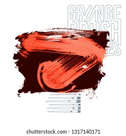 Red brush stroke and texture. Grunge vector abstract hand - painted element. Underline and border design.
