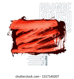Red brush stroke and texture. Grunge vector abstract hand - painted element. Underline and border design.