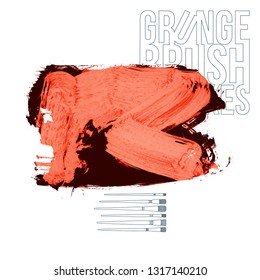 Red brush stroke and texture. Grunge vector abstract hand - painted element. Underline and border design.