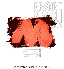 Red brush stroke and texture. Grunge vector abstract hand - painted element. Underline and border design.