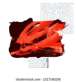 Red brush stroke and texture. Grunge vector abstract hand - painted element. Underline and border design.