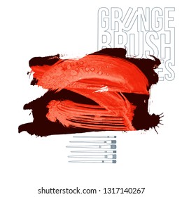 Red brush stroke and texture. Grunge vector abstract hand - painted element. Underline and border design.