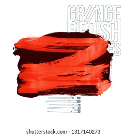 Red brush stroke and texture. Grunge vector abstract hand - painted element. Underline and border design.