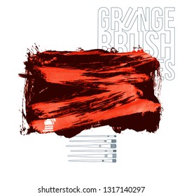 Red brush stroke and texture. Grunge vector abstract hand - painted element. Underline and border design.