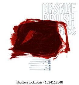 Red brush stroke and texture. Grunge vector abstract hand - painted element. Underline and border design.