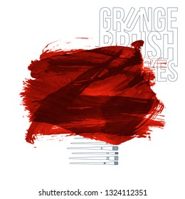 Red brush stroke and texture. Grunge vector abstract hand - painted element. Underline and border design.