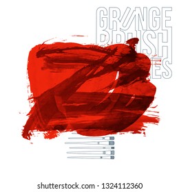 Red brush stroke and texture. Grunge vector abstract hand - painted element. Underline and border design.