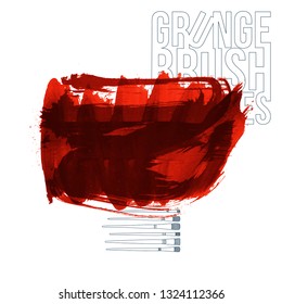 Red brush stroke and texture. Grunge vector abstract hand - painted element. Underline and border design.