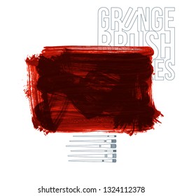 Red brush stroke and texture. Grunge vector abstract hand - painted element. Underline and border design.