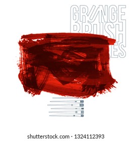Red brush stroke and texture. Grunge vector abstract hand - painted element. Underline and border design.