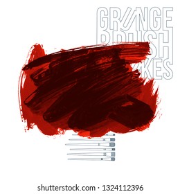 Red brush stroke and texture. Grunge vector abstract hand - painted element. Underline and border design.
