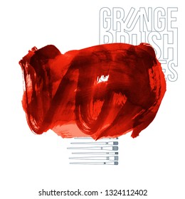Red brush stroke and texture. Grunge vector abstract hand - painted element. Underline and border design.