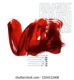 Red brush stroke and texture. Grunge vector abstract hand - painted element. Underline and border design.