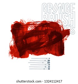 Red brush stroke and texture. Grunge vector abstract hand - painted element. Underline and border design.