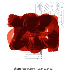 Red brush stroke and texture. Grunge vector abstract hand - painted element. Underline and border design.
