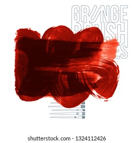 Red brush stroke and texture. Grunge vector abstract hand - painted element. Underline and border design.