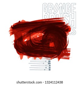 Red brush stroke and texture. Grunge vector abstract hand - painted element. Underline and border design.