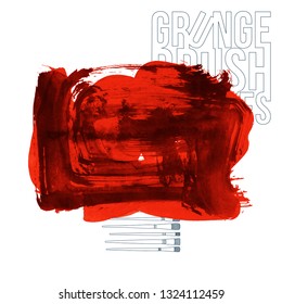 Red brush stroke and texture. Grunge vector abstract hand - painted element. Underline and border design.