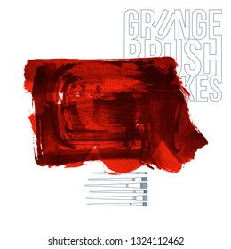 Red brush stroke and texture. Grunge vector abstract hand - painted element. Underline and border design.