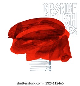 Red brush stroke and texture. Grunge vector abstract hand - painted element. Underline and border design.