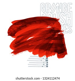 Red brush stroke and texture. Grunge vector abstract hand - painted element. Underline and border design.