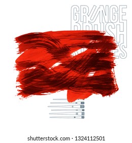 Red brush stroke and texture. Grunge vector abstract hand - painted element. Underline and border design.