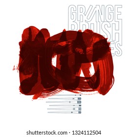 Red brush stroke and texture. Grunge vector abstract hand - painted element. Underline and border design.