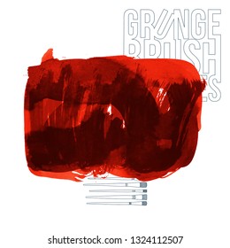 Red brush stroke and texture. Grunge vector abstract hand - painted element. Underline and border design.