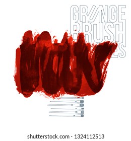 Red brush stroke and texture. Grunge vector abstract hand - painted element. Underline and border design.