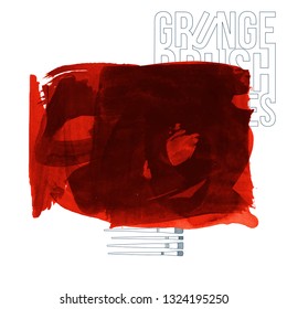 Red brush stroke and texture. Grunge vector abstract hand - painted element. Underline and border design.
