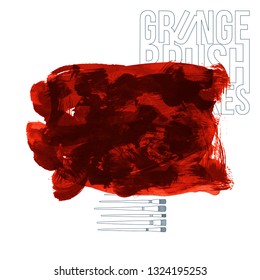 Red brush stroke and texture. Grunge vector abstract hand - painted element. Underline and border design.