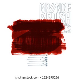 Red brush stroke and texture. Grunge vector abstract hand - painted element. Underline and border design.
