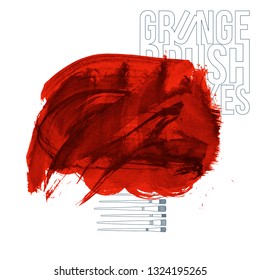 Red brush stroke and texture. Grunge vector abstract hand - painted element. Underline and border design.