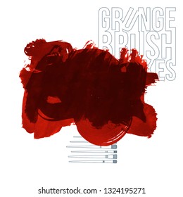 Red brush stroke and texture. Grunge vector abstract hand - painted element. Underline and border design.