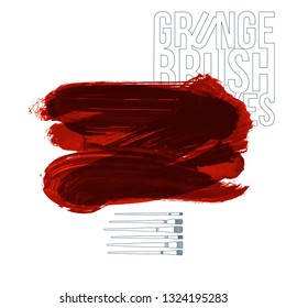 Red brush stroke and texture. Grunge vector abstract hand - painted element. Underline and border design.