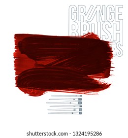 Red brush stroke and texture. Grunge vector abstract hand - painted element. Underline and border design.