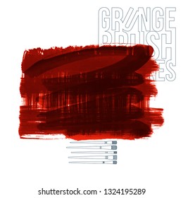 Red brush stroke and texture. Grunge vector abstract hand - painted element. Underline and border design.