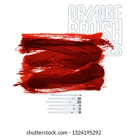Red brush stroke and texture. Grunge vector abstract hand - painted element. Underline and border design.