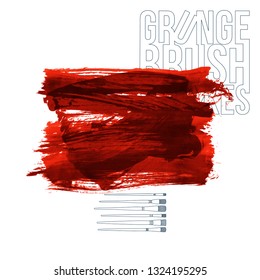Red brush stroke and texture. Grunge vector abstract hand - painted element. Underline and border design.