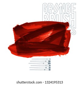 Red brush stroke and texture. Grunge vector abstract hand - painted element. Underline and border design.