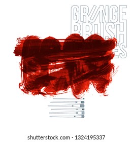 Red brush stroke and texture. Grunge vector abstract hand - painted element. Underline and border design.