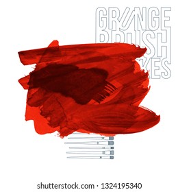 Red brush stroke and texture. Grunge vector abstract hand - painted element. Underline and border design.