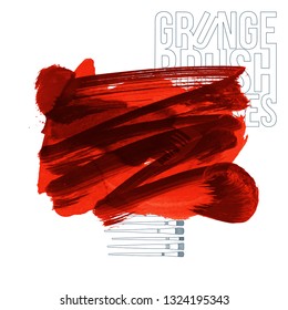 Red brush stroke and texture. Grunge vector abstract hand - painted element. Underline and border design.