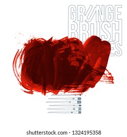 Red brush stroke and texture. Grunge vector abstract hand - painted element. Underline and border design.