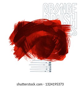Red brush stroke and texture. Grunge vector abstract hand - painted element. Underline and border design.