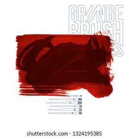 Red brush stroke and texture. Grunge vector abstract hand - painted element. Underline and border design.