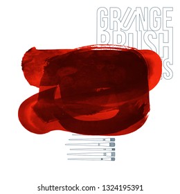 Red brush stroke and texture. Grunge vector abstract hand - painted element. Underline and border design.